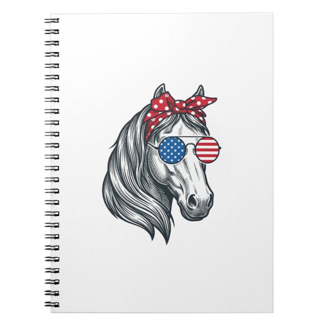 Carnet Cheval Patriotique Avec Lunettes De Soleil Drapeau (Devant)