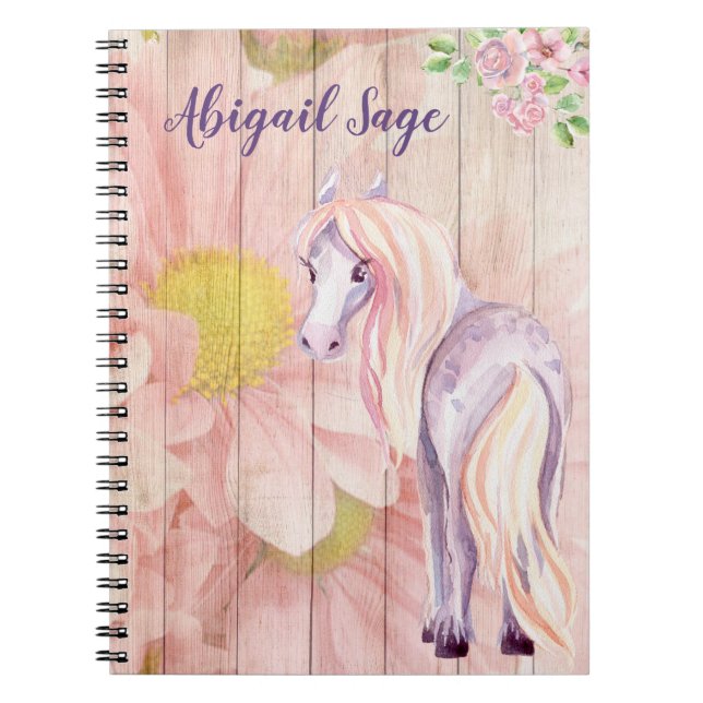 Carnet Cheval personnalisé Pretty Pony et Fleurs de margu (Devant)