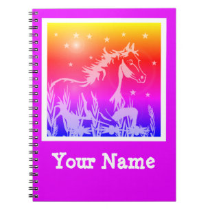 Carnet cheval sauvage rose graphique, personnalisée