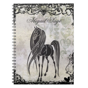 Carnet Cheval Silhouette et Coeurs Grungy personnalisés