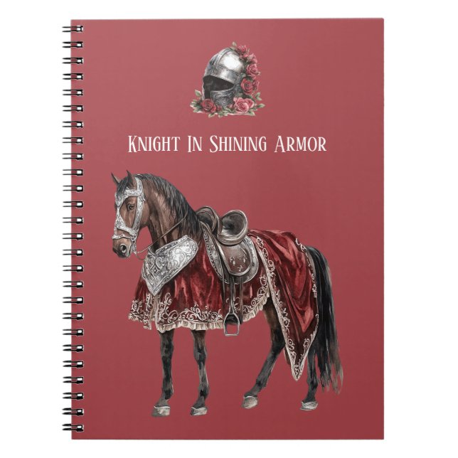 Carnet Chevalier en armure brillante casque roses rouges  (Devant)