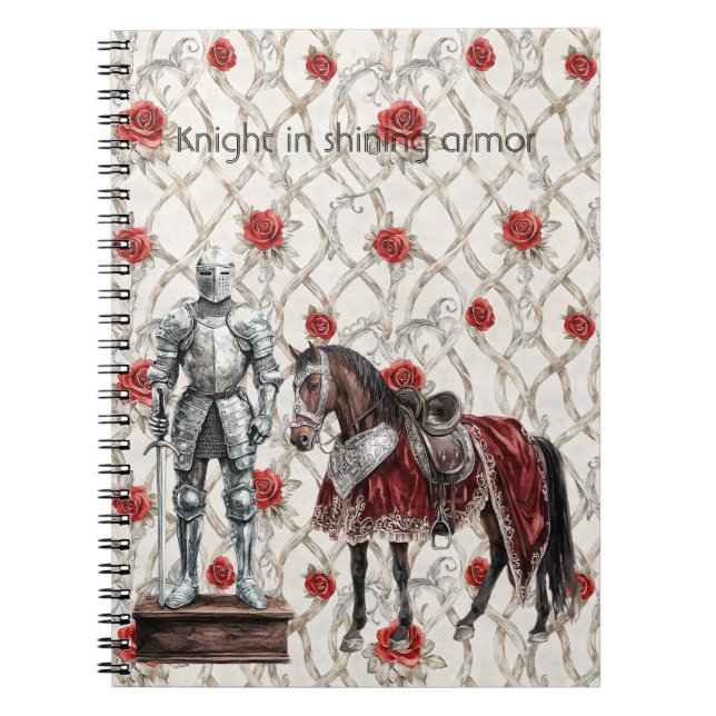 Carnet Chevalier en armure étincelante de roses rouges (Devant)