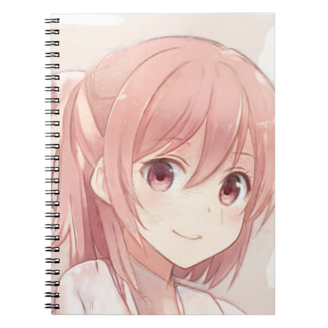 Carnet Cheveux rose souriant anime fille yeux rose manga (Devant)