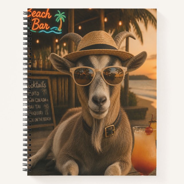 Carnet Chèvre de plage cool avec cocktail (Devant)