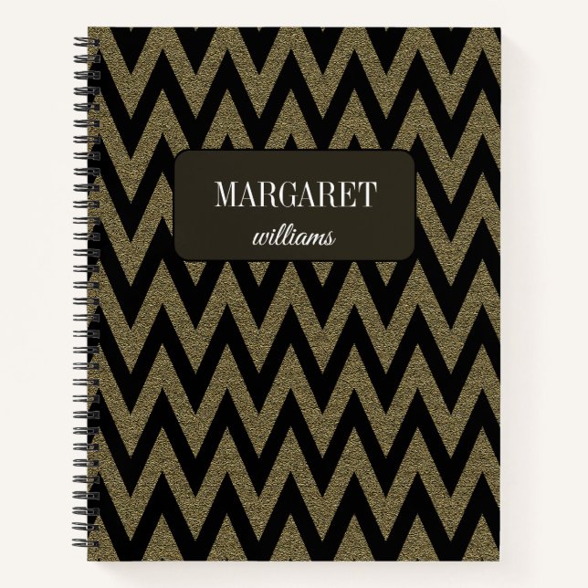 Carnet Chevron chic zigzag paillettes &nom personnalisé (Devant)