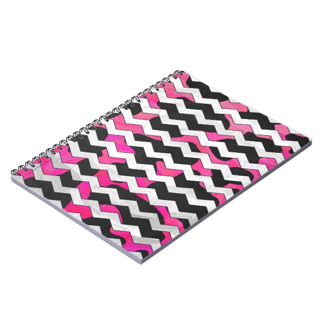 Carnet Chevron Cow Hot rose et noir (Côté gauche)