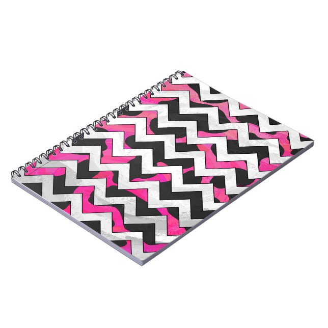 Carnet Chevron Cow Hot rose et noir (Côté gauche)