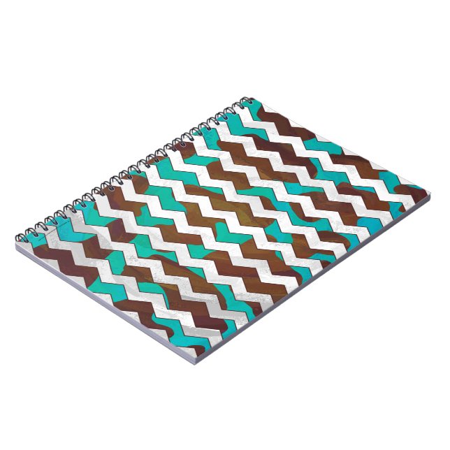Carnet Chevron Cow Impression Brown et Turquoise (Côté gauche)