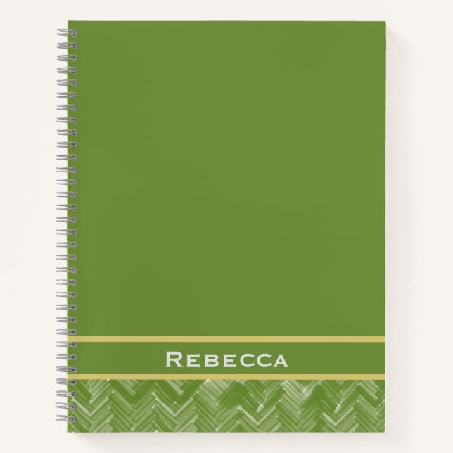 Carnet Chevron Herringbone Motif Forêt Monogramme vert (Devant)