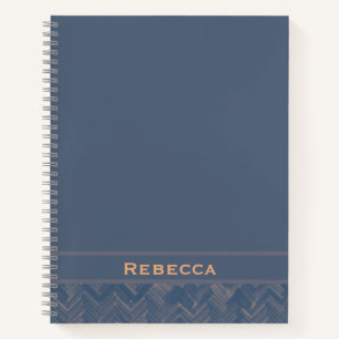Carnet Chevron Herringbone Motif Retro Blue Monogramme