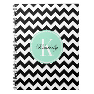 Carnet Chevron noir et blanc avec le monogramme en bon