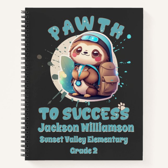 Carnet Chibi Kawaii Paresseux Nom École Niveau Aides d'Ap (Devant)