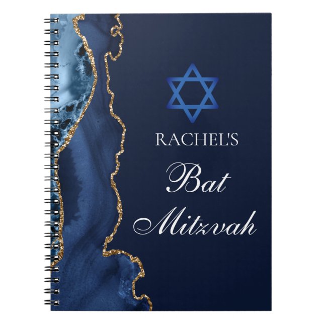 Carnet Chic Bat Mitzvah Navy Blue Gold Personalized (Devant)