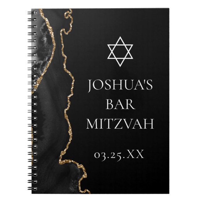 Carnet Chic Black Gold Agate Bar Mitzvah Personnalisé (Devant)