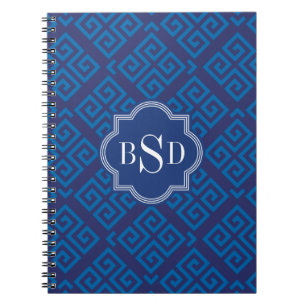 Carnet Chic bleu grec clé motif géométrique monogramme