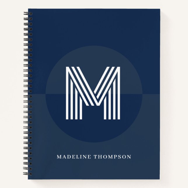 Carnet Chic Bleu Nuit Géométrique Monogramme Moderne (Devant)