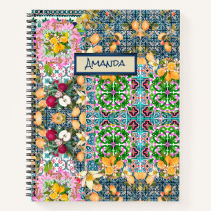 Carnet Chic bleu rose sicilien agrumes tuiles florales do