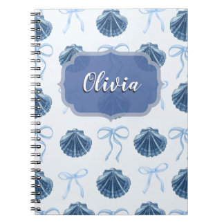 Carnet Chic Blue Coastal Shells and Bows Personalized