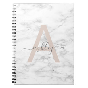 Carnet Chic Blush Pink White Marble Script Nom monogram