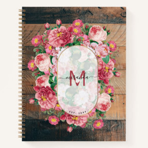 Carnet Chic Botanique Vintage Wreath Monogramme Bois