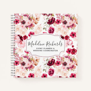 Carnet Chic Bourgogne & Aquarelle rose pâle Floral