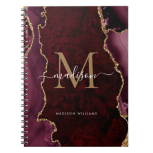 Carnet Chic Bourgogne Rouge Or Agate Géode Monogramme Scr