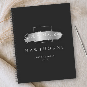 Carnet Chic Brush Stroke Black Faux Silver Brush Monogram