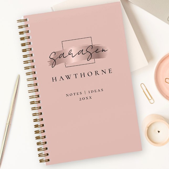 Carnet Chic Brush Stroke Faux Rose Gold Elegant Monogramm (Créateur téléchargé)
