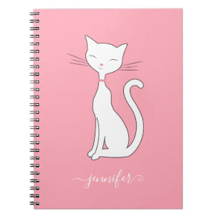 Carnet Chic Cute Cat Nom Personnalisé Rose