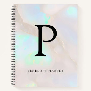 Carnet Chic de monogramme holographique opale iridescent