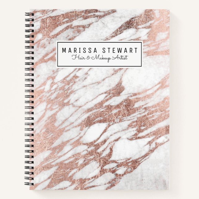 Carnet Chic Elegant blanc et Rose or marbre Motif (Devant)