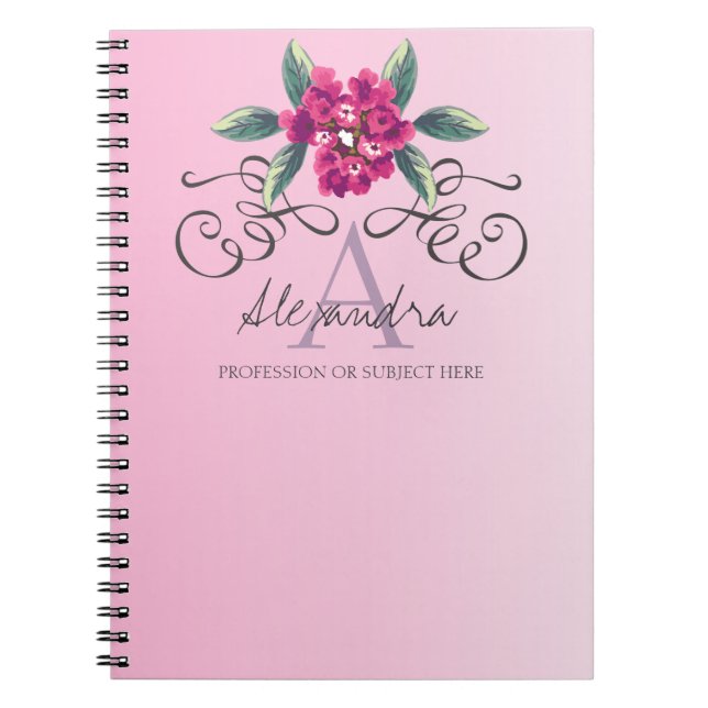 Carnet Chic Elegant Rose Floral Monogramme (Devant)