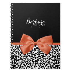 Carnet Chic Empreinte de léopard Brûlé Orange Bow Avec No