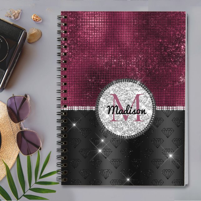 Carnet Chic faux Parties scintillant argent Bourgogne noi (Créateur téléchargé)