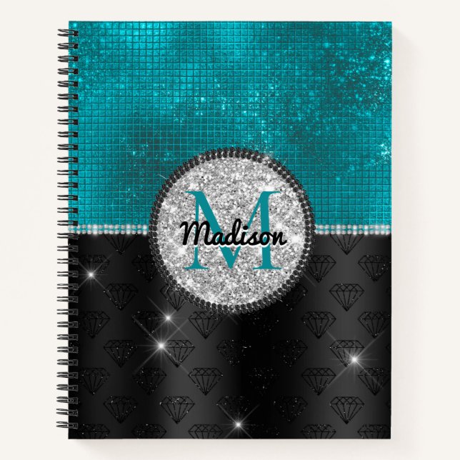 Carnet Chic faux Parties scintillant argent Turquoise noi (Devant)