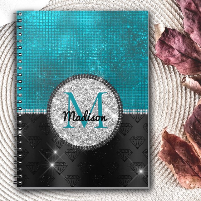 Carnet Chic faux Parties scintillant argent Turquoise noi (Créateur téléchargé)