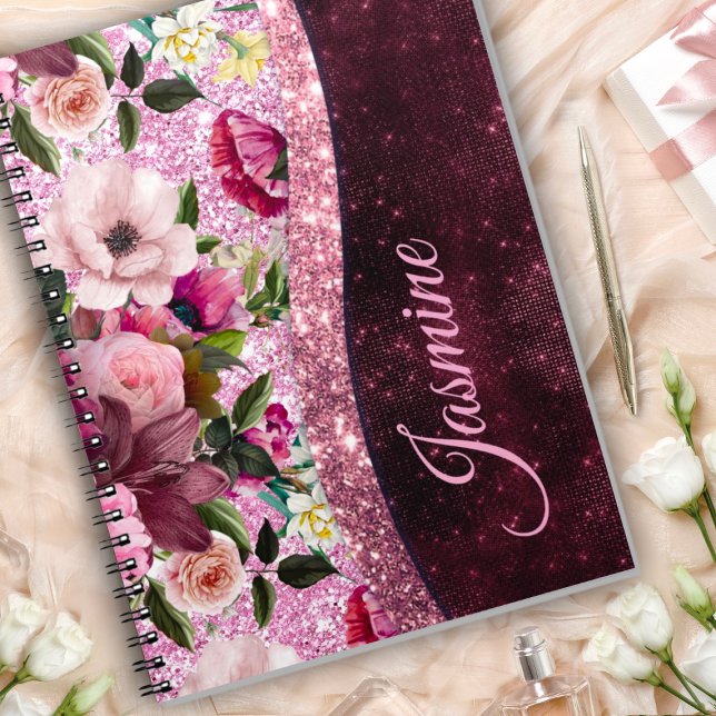 Carnet Chic floral Bourgogne rose violet parties scintill (Créateur téléchargé)