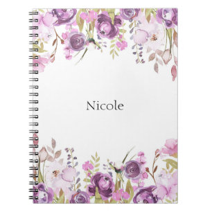 Carnet Chic floral d'aquarelle lilas pourpre de lavande
