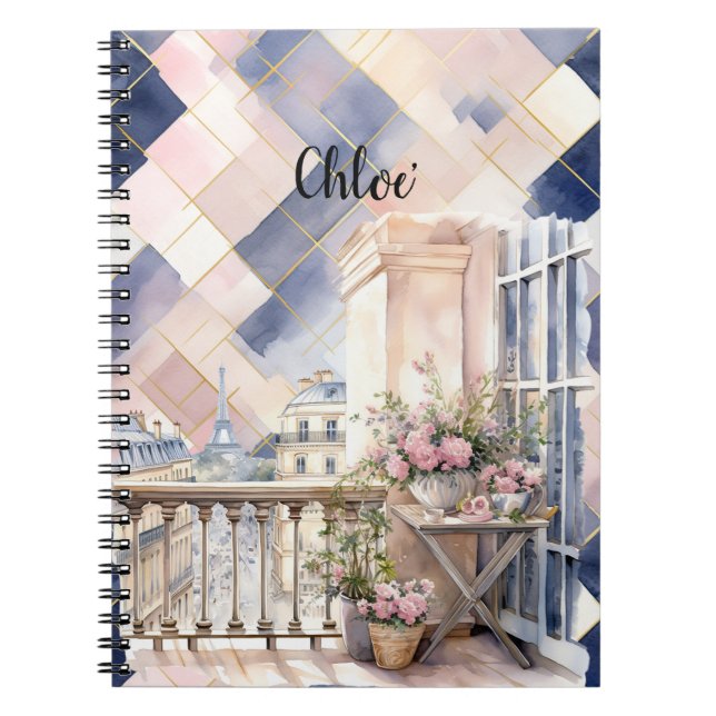 Carnet Chic French Blue Pink Paris Eiffel Tower (Devant)