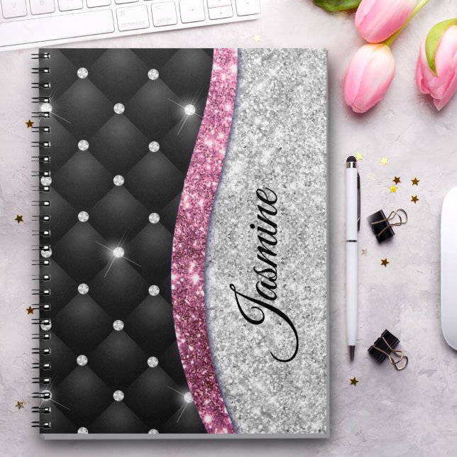 Carnet Chic girly faux parties scintillant argent noir ro (Créateur téléchargé)