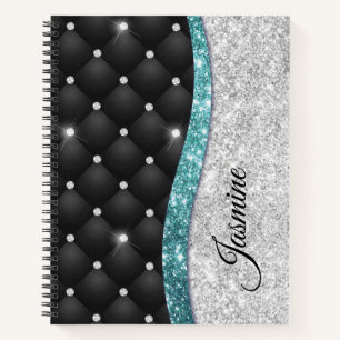 Carnet Chic girly faux parties scintillant argent noir tu