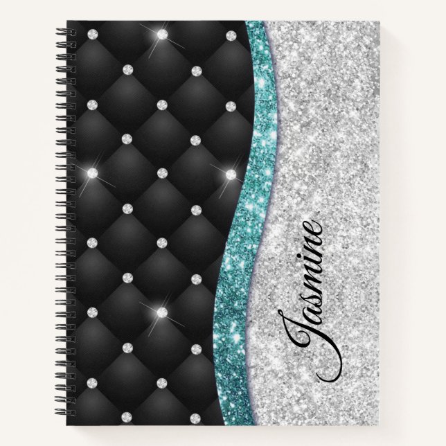 Carnet Chic girly faux parties scintillant argent noir tu (Devant)