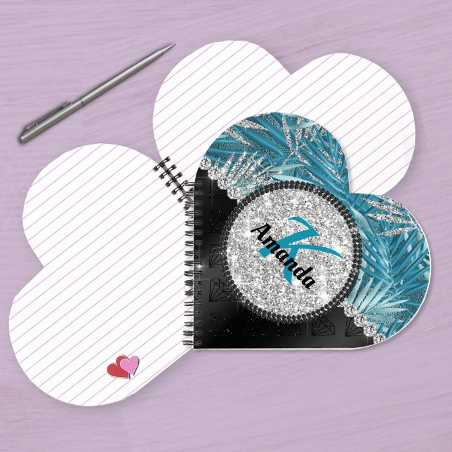 Carnet Chic girly turquoise aqua parties scintillant feui (Créateur téléchargé)