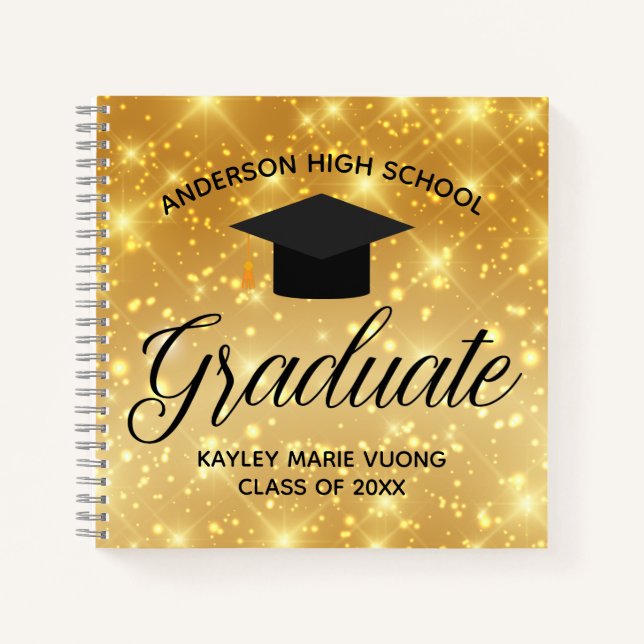 Carnet Chic Gold Sparkle Graduation Autograph Invité (Devant)