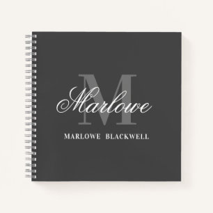 Carnet Chic gris foncé blanc monogramme calligraphie