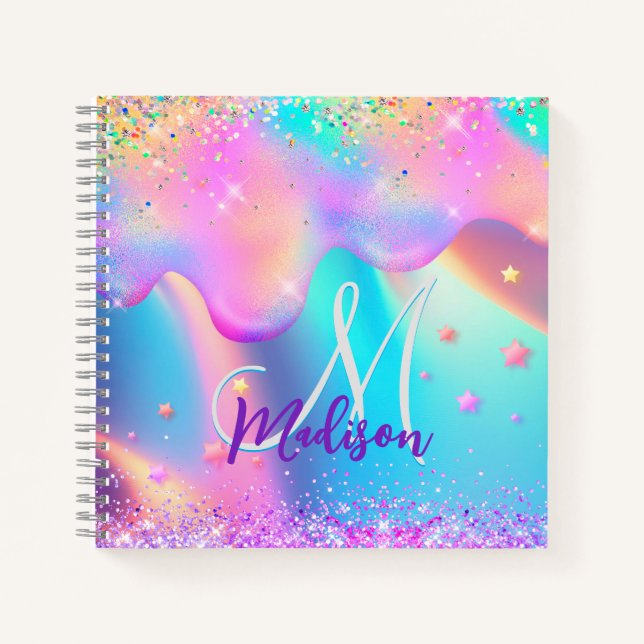 Carnet Chic holographique monogramme de parties scintilla (Devant)