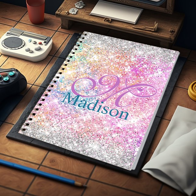 Carnet Chic irisé rose argent faux parties scintillant mo (Créateur téléchargé)