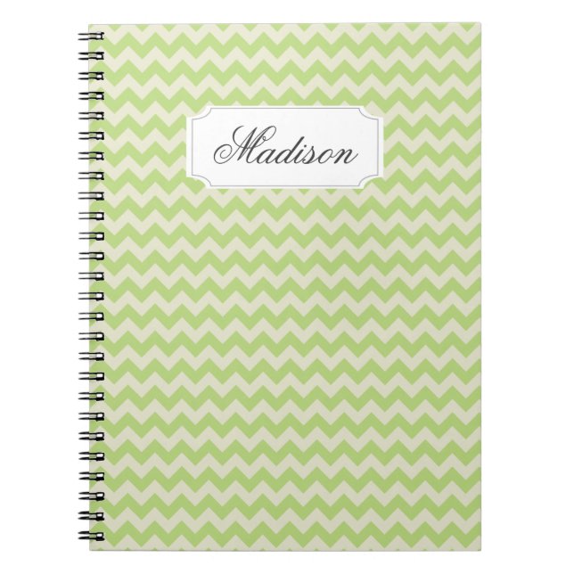 Carnet Chic Lime Green Chevron Monogramme personnalisé (Devant)