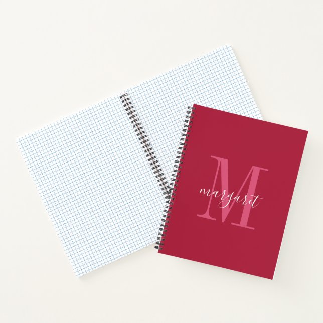 Carnet chic maroon &white monogram name Spiral Notebook (Intérieur)