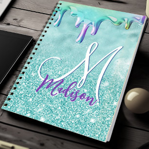 Carnet Chic mint ombre glitter unicorn drips monogram